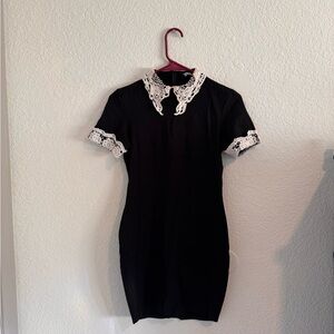Short goth modest laced black and white dress stretchy material